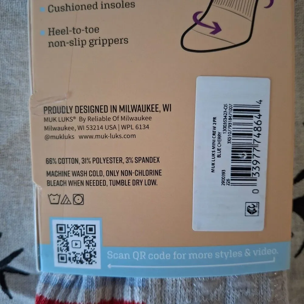 Muk Luks L Mini Crew Socks 2 Pair Pack Cushioned Non-Slip Yoga Colors vary !